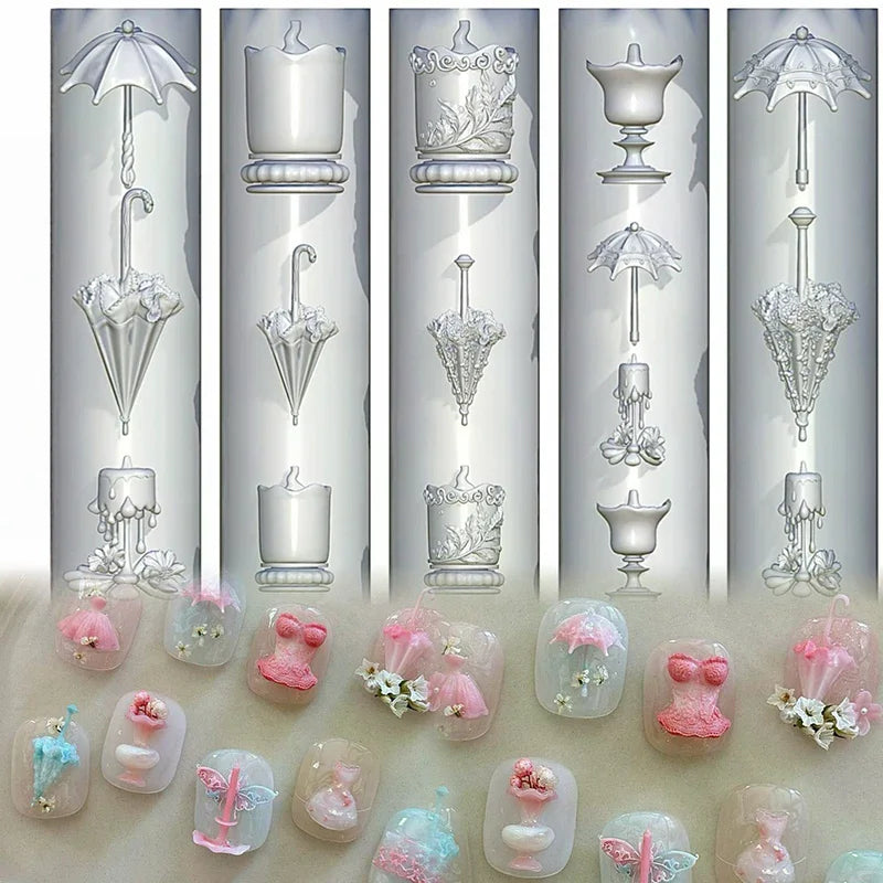 3D Relief Lace Umbrella Silicone Nail Art Mold DIY Nail Decor Transparent Manicure Template Umbrella Silicone Nail Art Mold Gift Peaceful Pleasures Health and Wellness