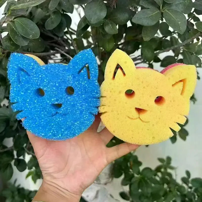 Heat-Sensing Cat Face Kitchen Sponge | Dish Scrubber Kitchen Dish Sponge Peaceful Pleasures Health and Wellness