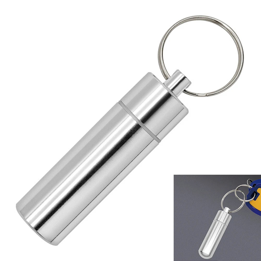 Keychain Pill Box Case Bottle Portable Waterproof Elderly First Aid Pill Case Aluminum Alloy for Outdoor Travel Camping Peaceful Pleasures Health and Wellness L United States