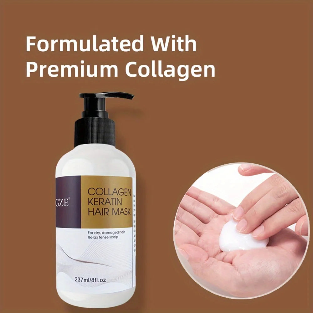 GZE Collagen Keratin Hair Mask | Argan Oil, Shea Butter 237ml Deep Conditioning Hair Mask Peaceful Pleasures Health and Wellness