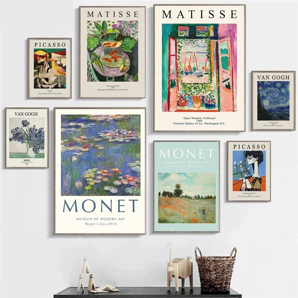 Vintage Famous Van Gogh Monet Matisse Picasso Poster Print Canvas Painting Wall Art Pictures for Home Room Decor Peaceful Pleasures Health and Wellness