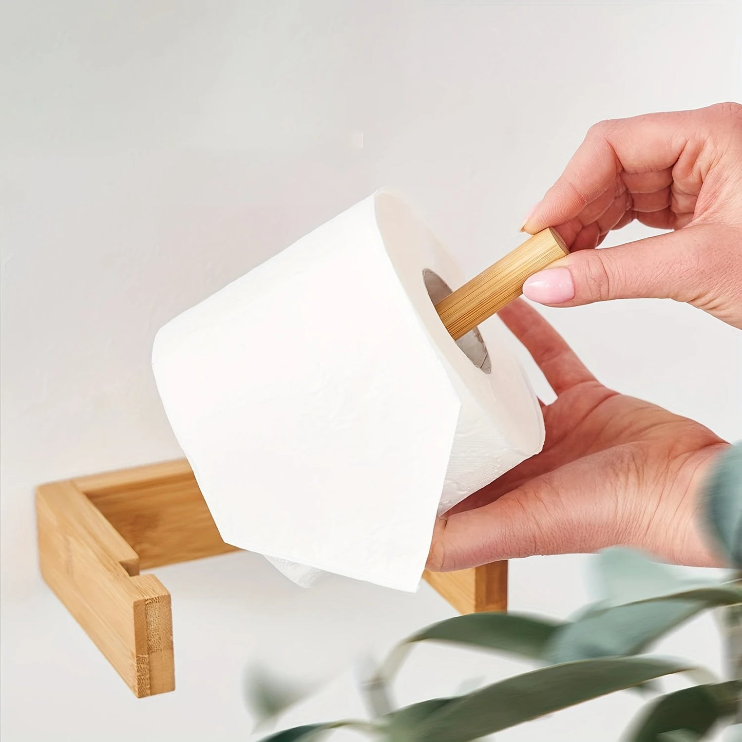 Bamboo Wall Mounted Toilet Paper Holder – Adhesive Wooden Tissue Roll Holder, Japanese Style