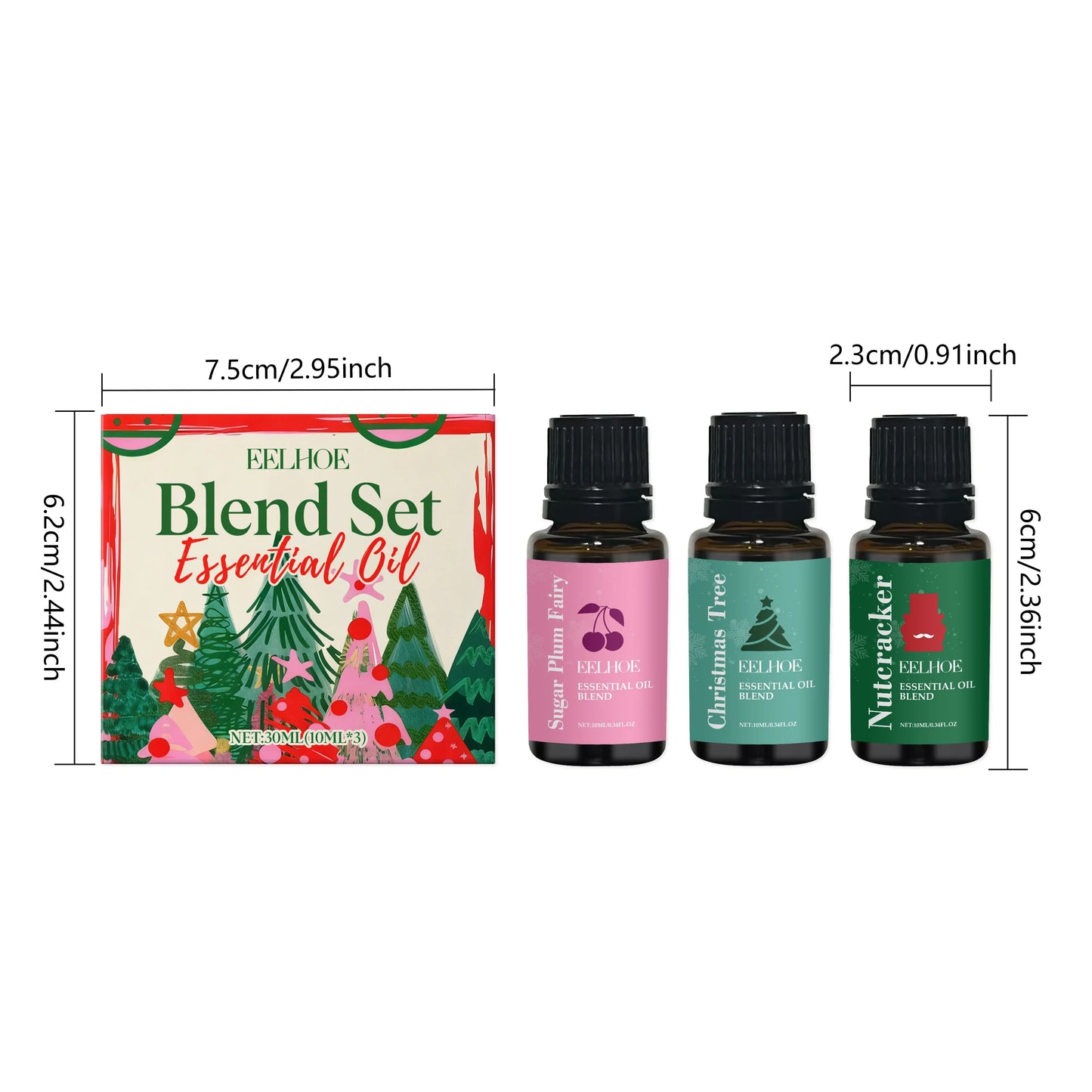 EELHOE Holiday Essential Oil Set – 3 Festive Scents 30ml