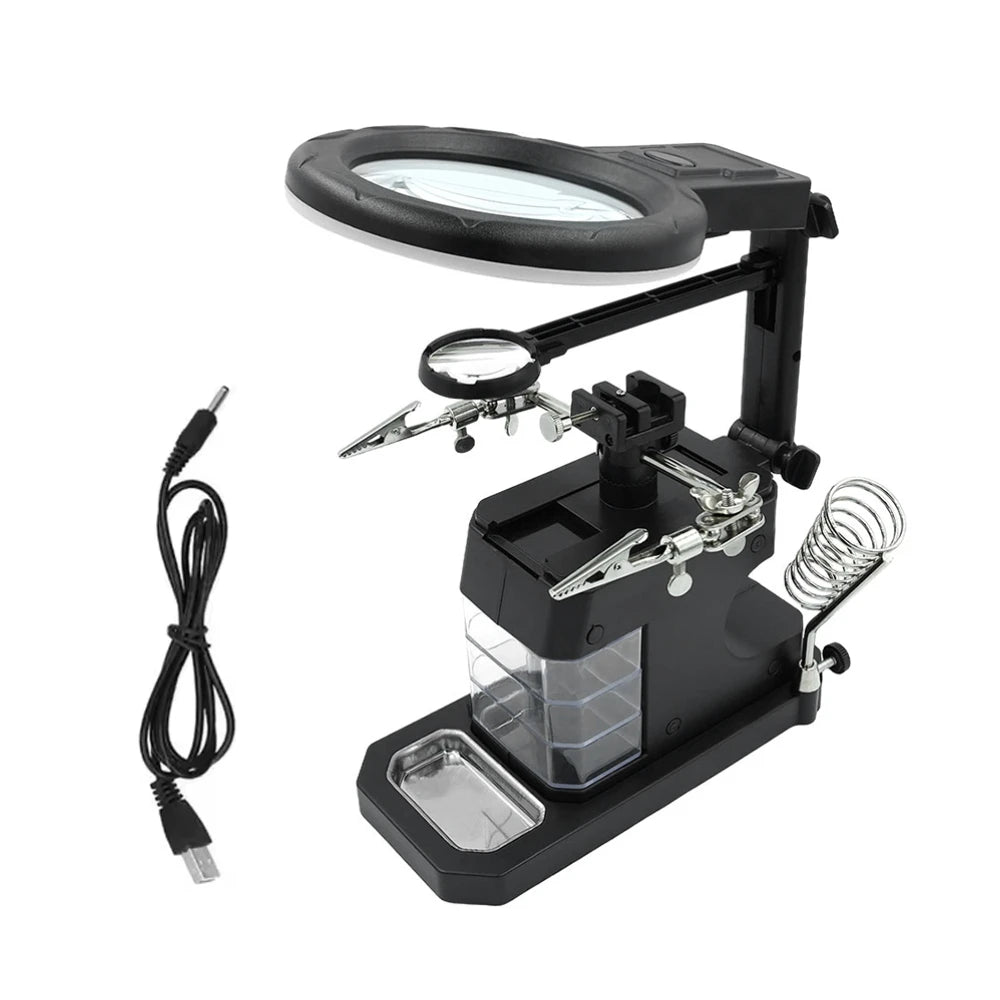 NEW 2.5X 4X 16X Magnifying Glass Soldering Stand with 16 LED Lights - Third Hand Tool for Welding Repair and Inspection Work Peaceful Pleasures Health and Wellness TE-803