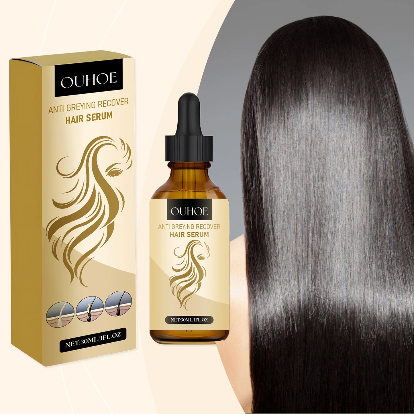 Darkening Hair Oil – Natural Grey & White Hair Repair Essence