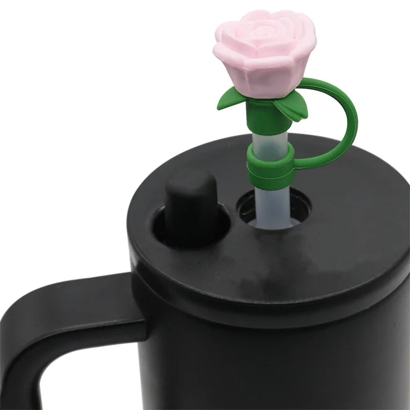 Hot 9-10mm Rose Flower Straw Cover for Stanley Large Silicone Diameter Heat-resistant Dust Proof Straw Plug Cap Cup Accessorie Peaceful Pleasures Health and Wellness C