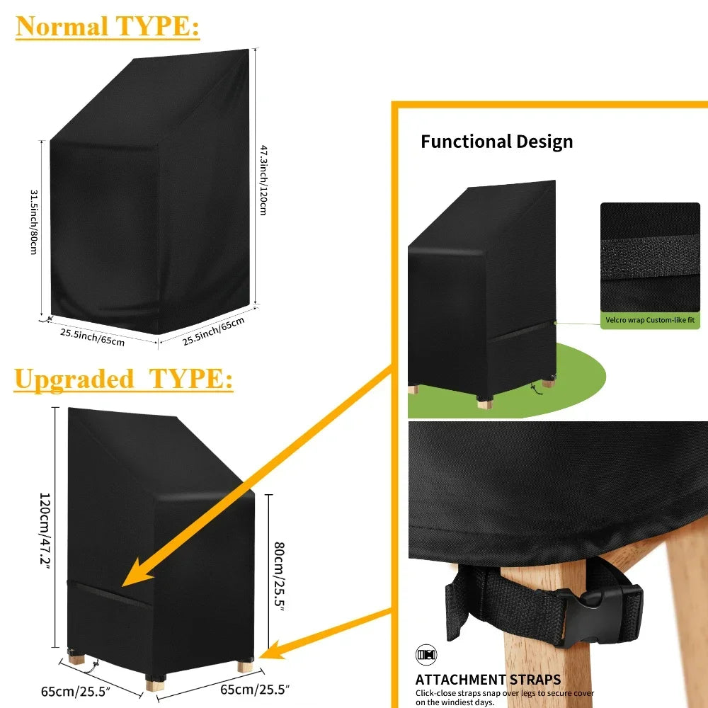 Waterproof Garden Stacking Chair Cover 210D Rain Snow Dust Wind-Proof Anti-UV Outdoor Yard Chair Cover Garden Furniture Cover Peaceful Pleasures Health and Wellness