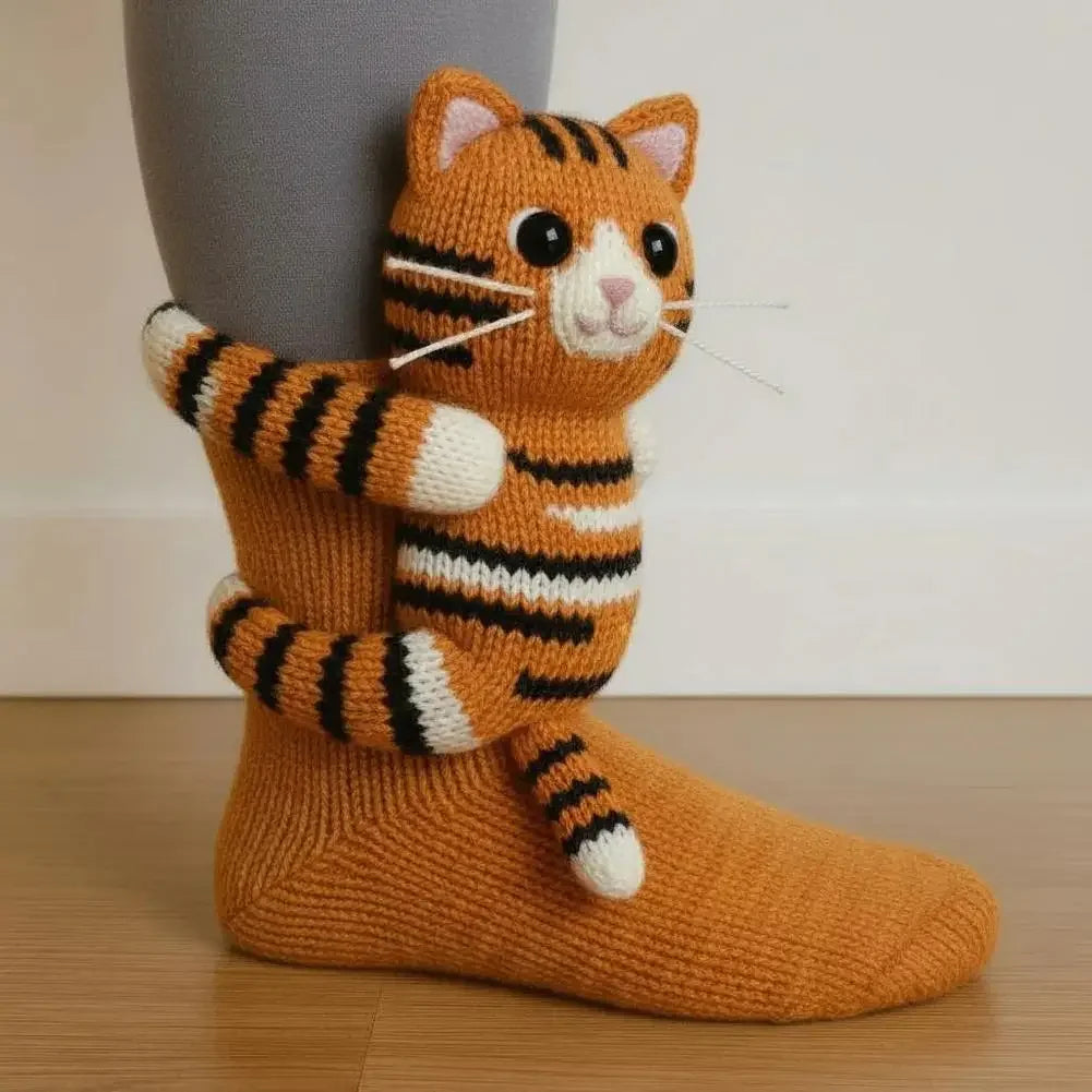 3D Knit Animal Socks Cute Floor Socks Hand Crocheted Double Layer Warm Sock with Cute Rabbit Panda Animals Christmas Gifts Peaceful Pleasures Health and Wellness