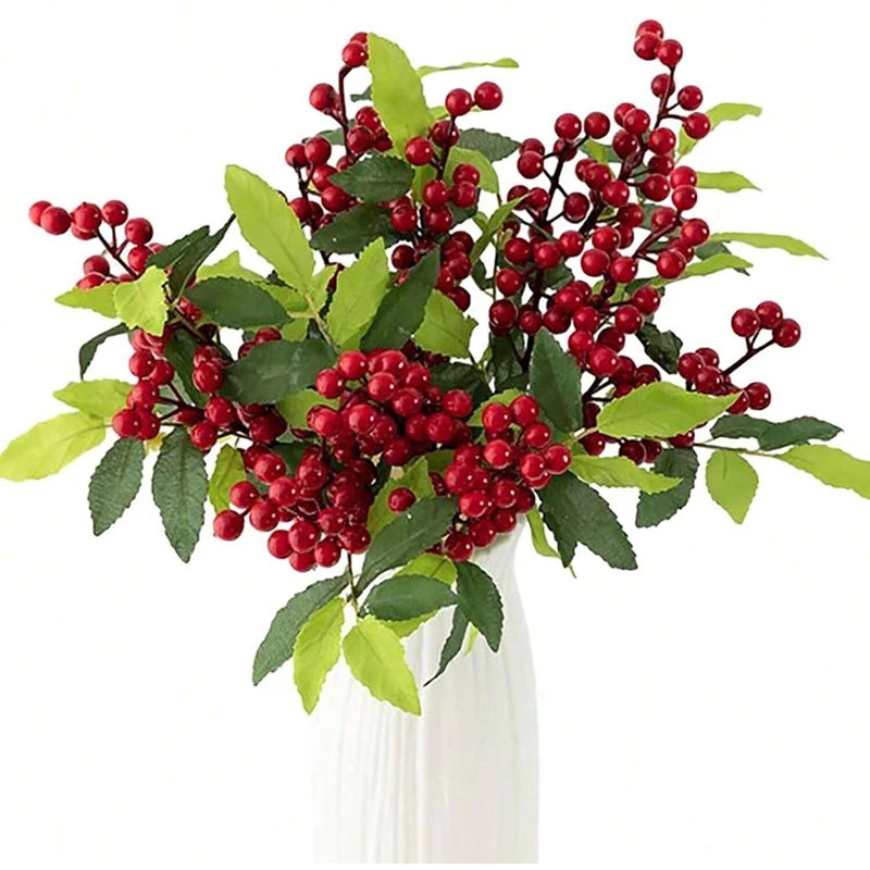Artificial Holly Berry Branches – Christmas & Home Decor (4–8 Pcs)
