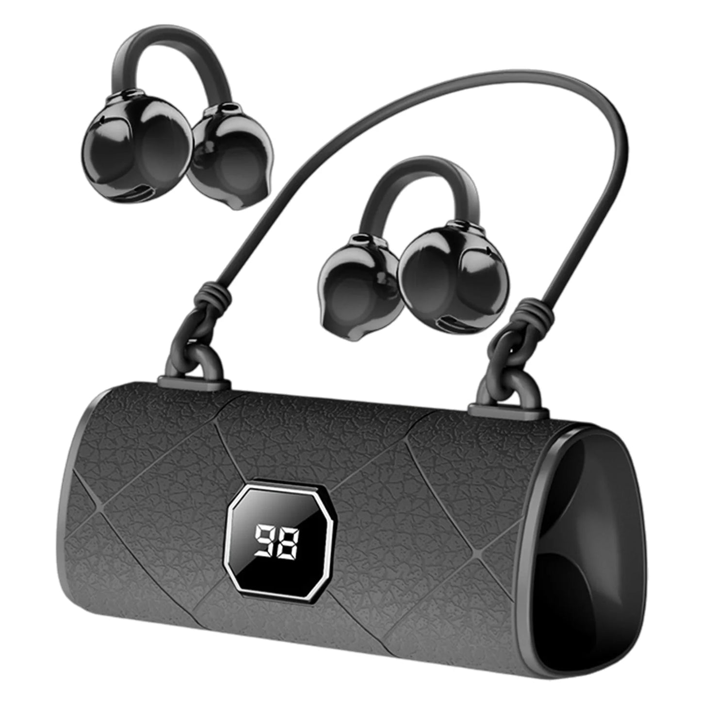 Handbag-Style Wireless Earbuds with LED Power Display BT 6.0 Ear Buds Lightweight Open Ear Headphones for Sports Running Workout Peaceful Pleasures Health and Wellness Black