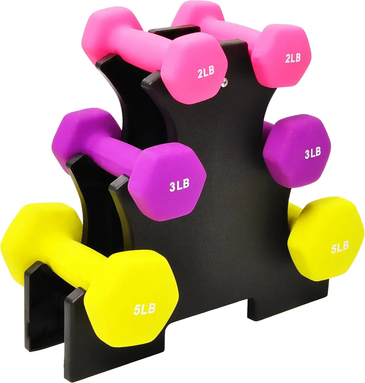 6-Piece Neoprene Dumbbell Set with Stand - 2, 3 & 5 lb Peaceful Pleasures Health and Wellness United States