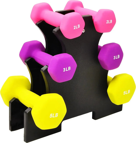6-Piece Neoprene Dumbbell Set with Stand - 2, 3 & 5 lb Peaceful Pleasures Health and Wellness United States