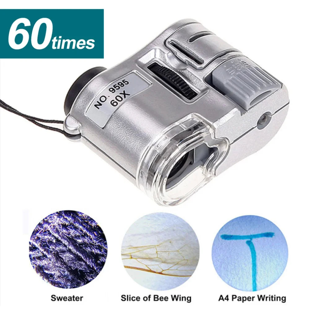 60X Pocket Magnifier Loupe with LED & UV Light | Jeweler Tool