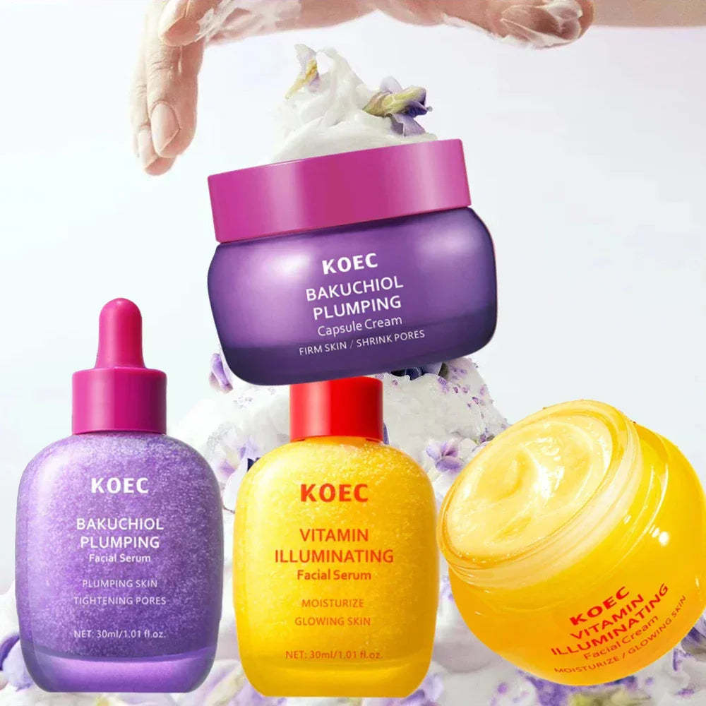 KOEC BAKUCHIOL Plumping & Vitamin Illuminating Skin Care Set, Cream & Serum, Firming Moisturizing Glowing For All Skin Types Peaceful Pleasures Health and Wellness
