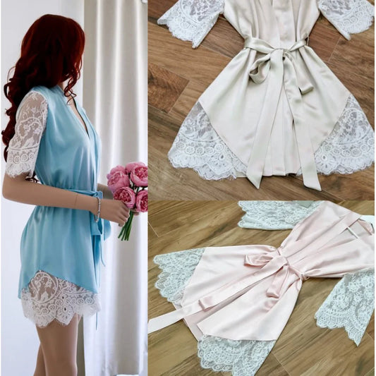 Patterned Mid-Sleeve Bathrobe & Nightgown | Knit Voile Bathrobe Nightgown Peaceful Pleasures Health and Wellness