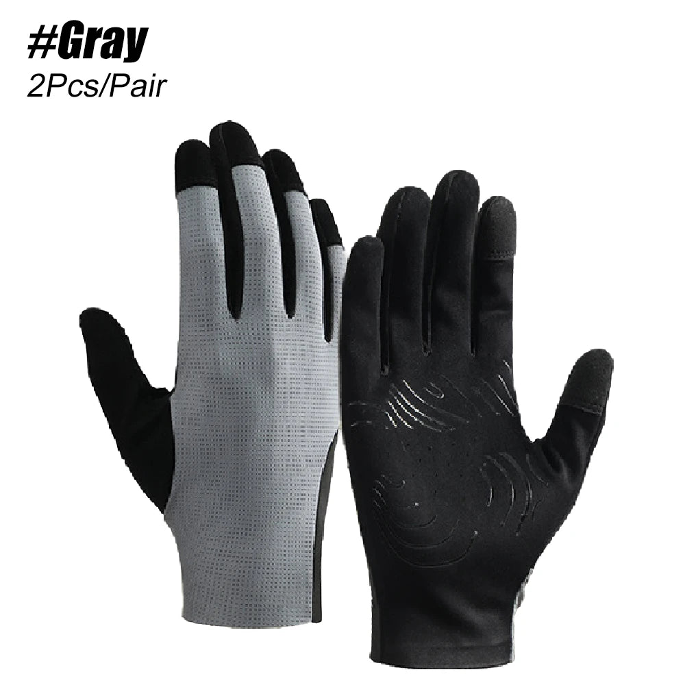 1Pair Breathable SBR Anti-Slip Cycling Gloves Full Finger Touch Screen Thin Summer Bike Gloves for Men Women Mountain Bicycle Peaceful Pleasures Health and Wellness Gray-1Pair L
