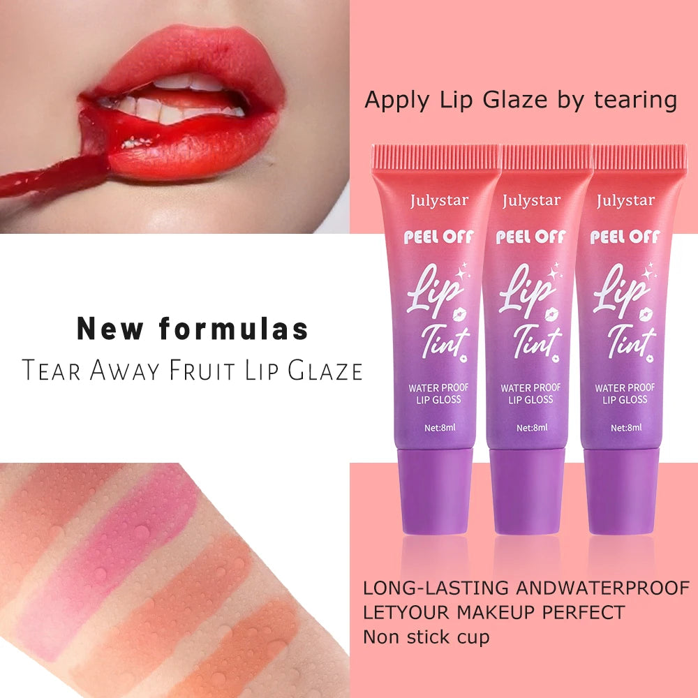 Julystar Stay Base Color Lip Tear-Off Lipstick Long Lasting Waterproof Matte Fruity Tear-Off Lip Glaze Set Peaceful Pleasures Health and Wellness