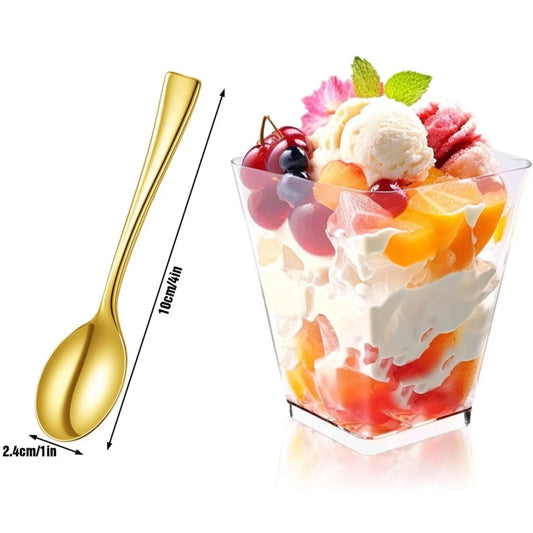 25/50 5oz Dessert Cups with Spoons Clear Plastic Parfait Appetizer Cups Dessert Shooters Party Serving Cups for Pudding Mousse Peaceful Pleasures Health and Wellness Gold 50pcs