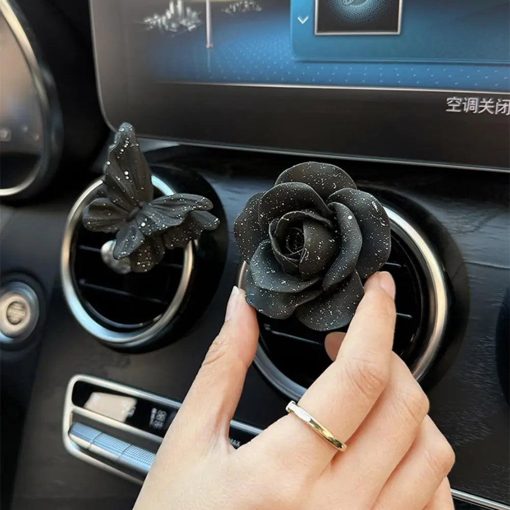 Car Interior Decor Ornament Luxury Elegant Black Gold Butterfly Camellia Air Vent Diffuser Stone Unique Aromatherapy Peaceful Pleasures Health and Wellness