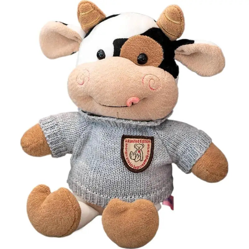 Cute Tongue Out Cow Plush Toy Removable Knit Sweater Stuffed Animal