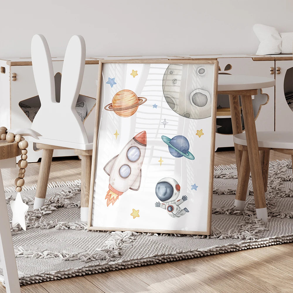 3-Piece Personalized Blue Planet Canvas Wall Art | Kids Decor