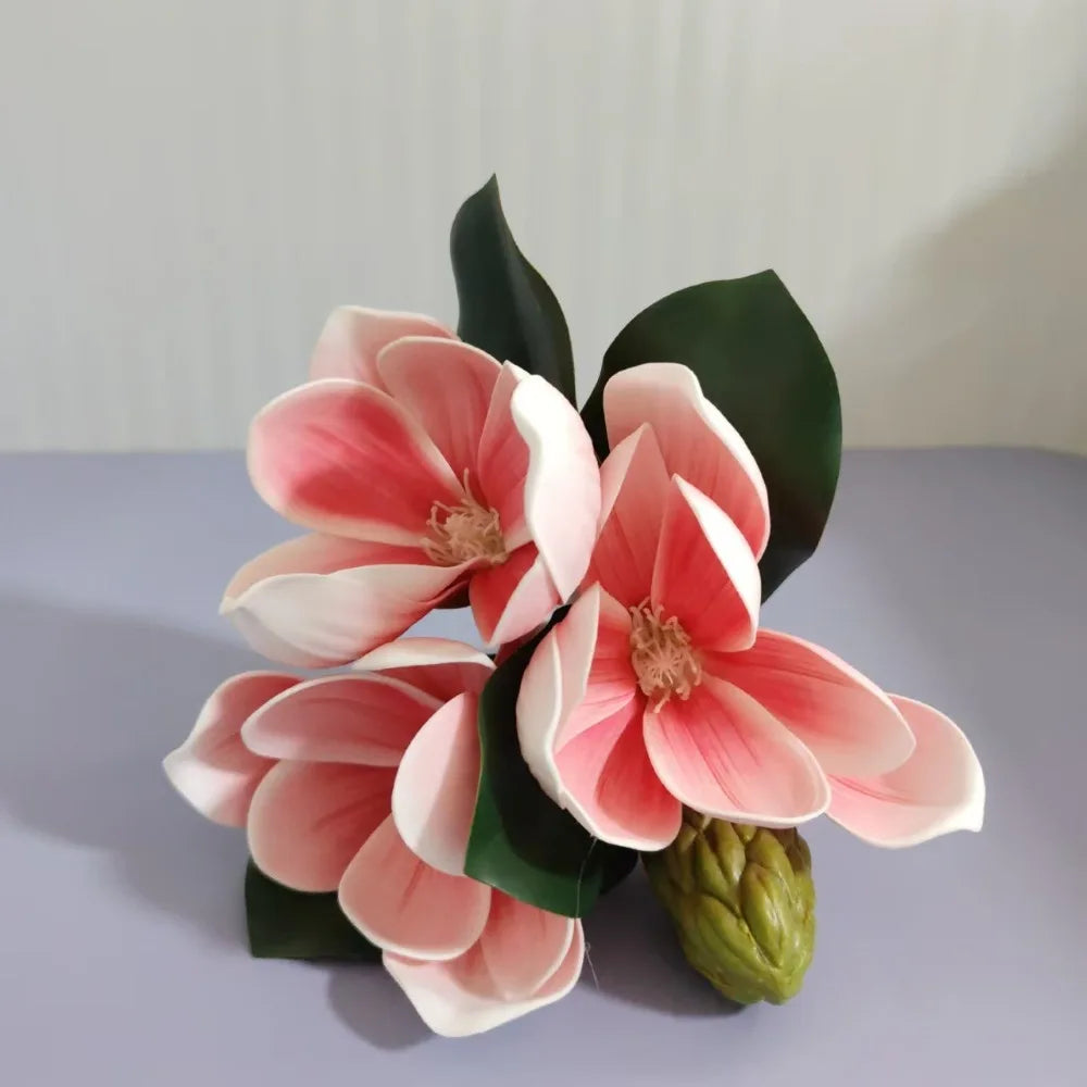 Lifelike EVA Artificial Magnolia Flowers 4 Heads | Real Touch