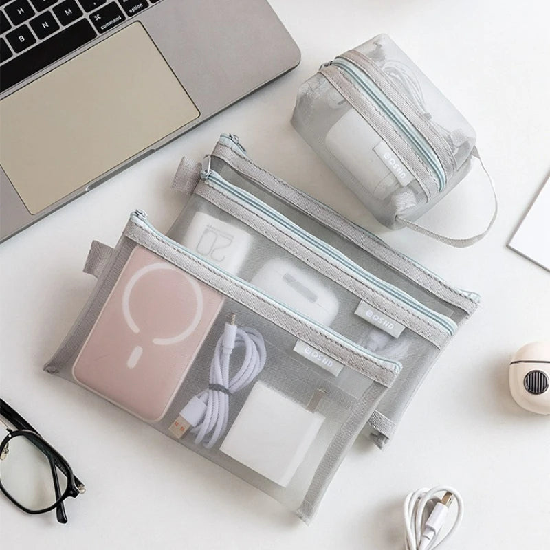 6-Piece Zipper Mesh Makeup Bags | Clear Travel Organizer Set