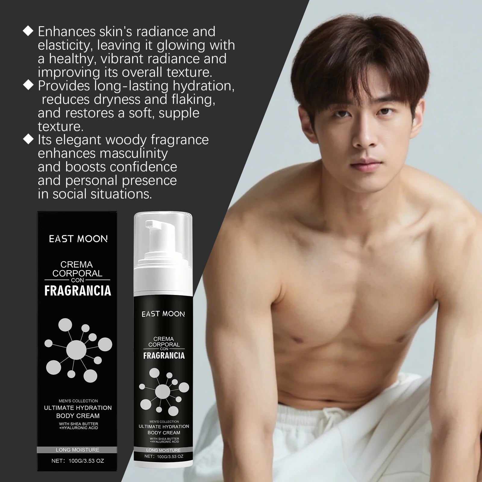 East Moon Men's Scented Body Cream Sandalwood Extract Non Greasy Fast Absorbing Improves Skin Texture Elasticity For Dry Skin Peaceful Pleasures Health and Wellness