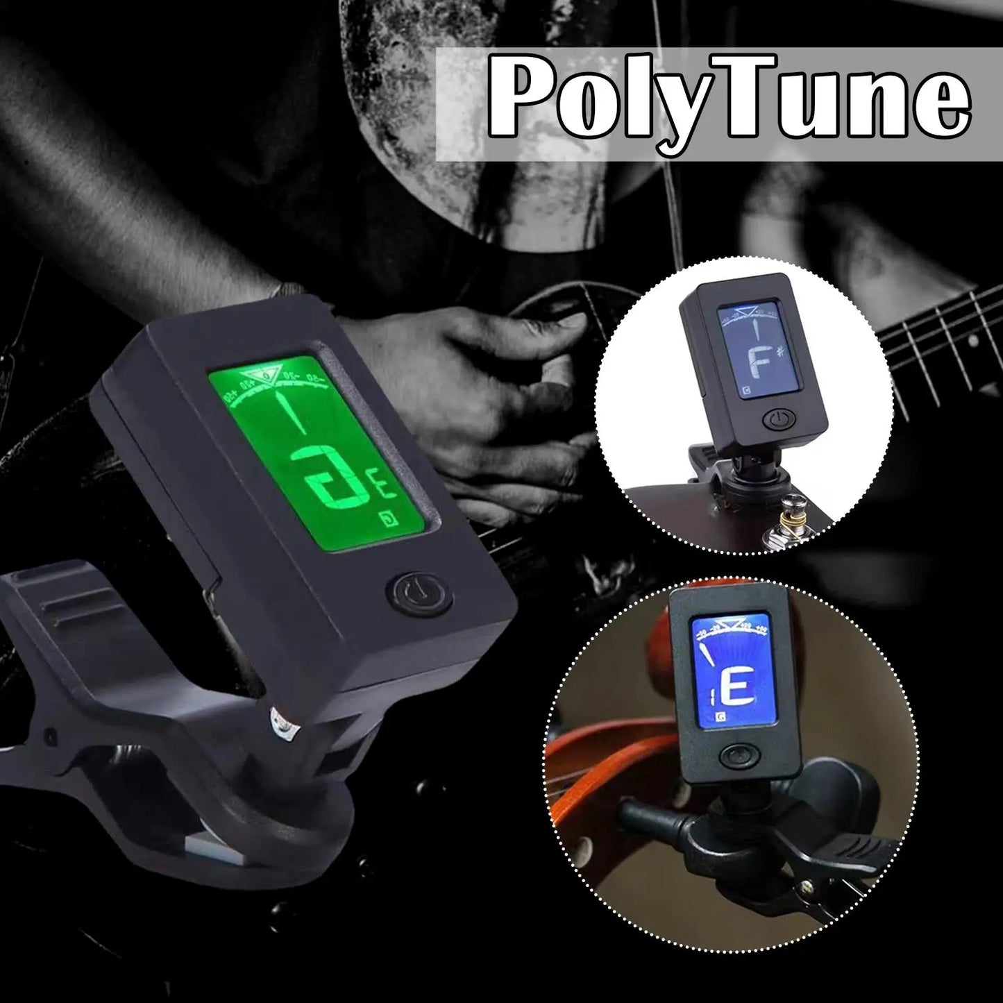 Clip-On Guitar Tuner – LCD Display for Guitar, Bass & Ukulele