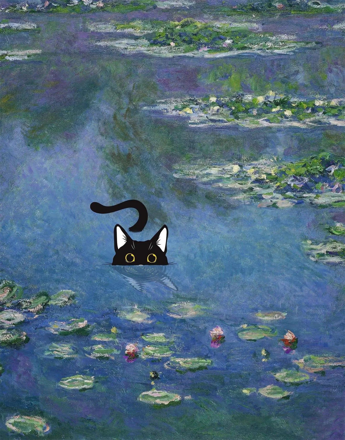 Monet Black Cat Lotus Pond Canvas Print | Wall Art Decor