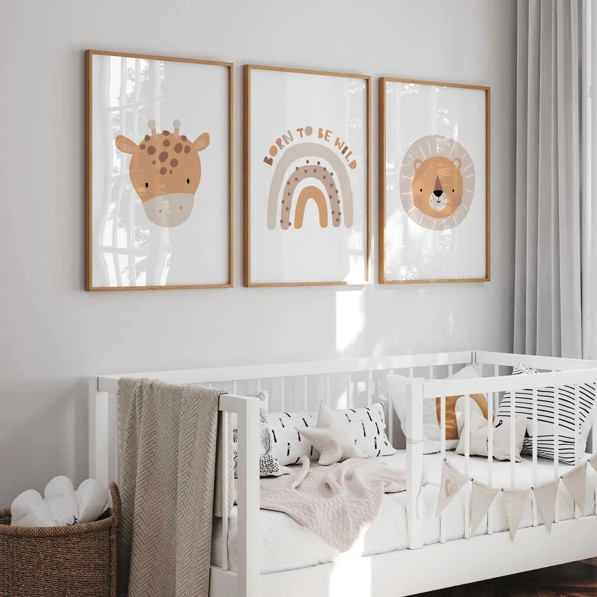 3-Piece Giraffe & Lion Canvas Wall Art | Kids Room Décor