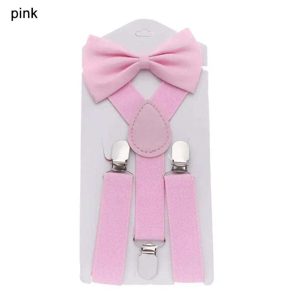 1 Pcs Adjustable Elastic Suspenders with Bow Tie for Kids Boys Girls Fashionable Y Back Suspenders Set Children Accessories Peaceful Pleasures Health and Wellness Pink dacron