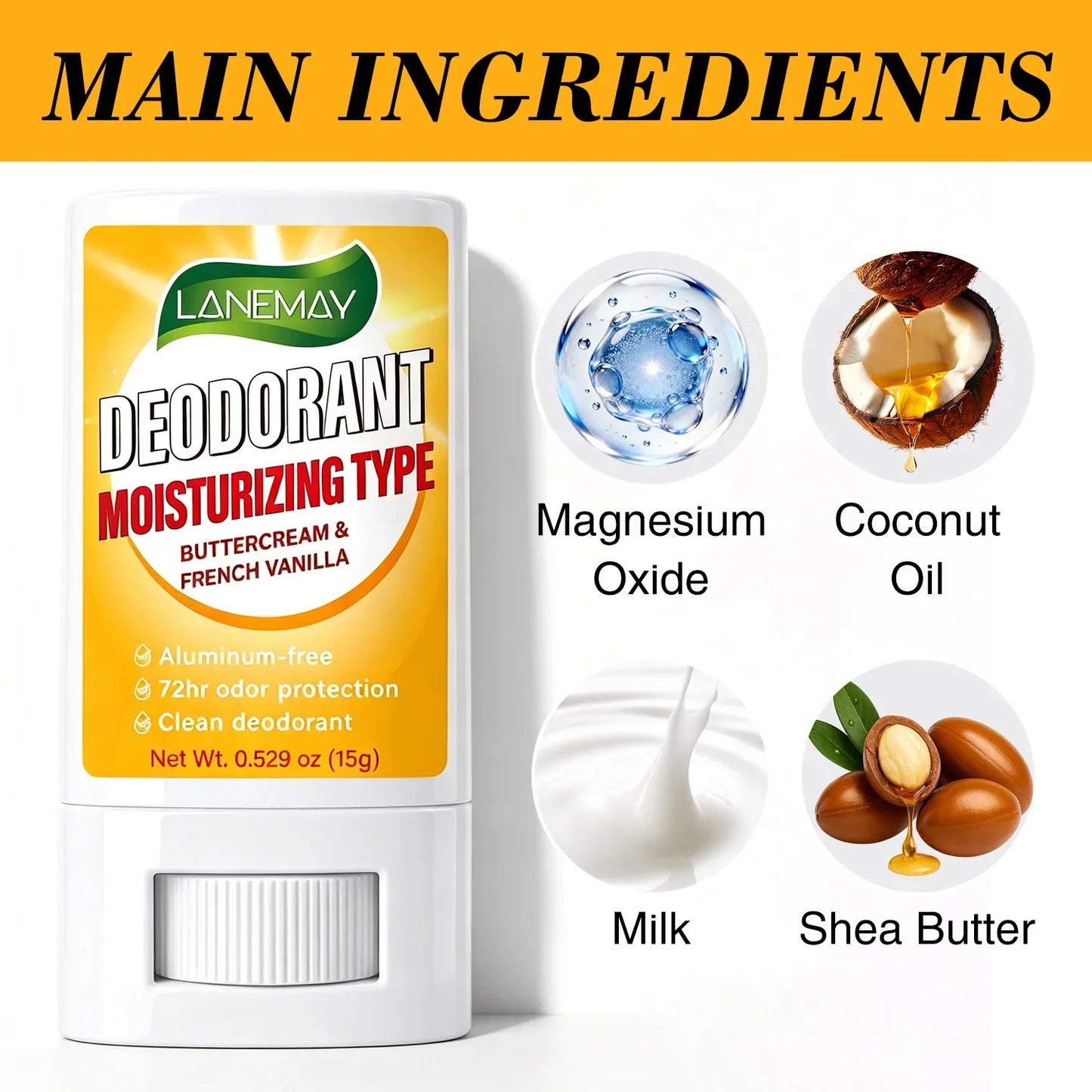Lanemay 72-Hour Moisturizing Deodorant Stick – Aluminum-Free