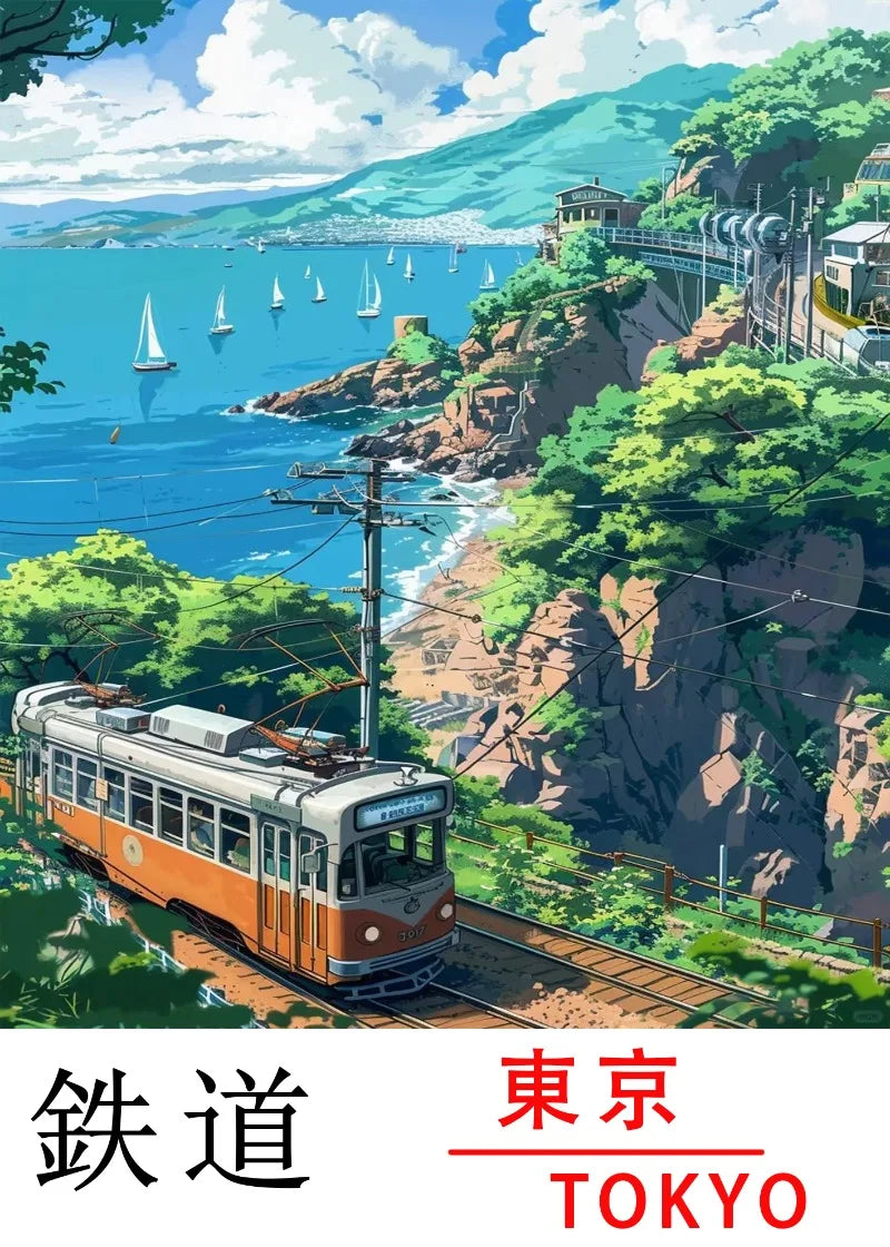 Tokyo Railway Canvas Wall Art | Japanese Train Landscape Print