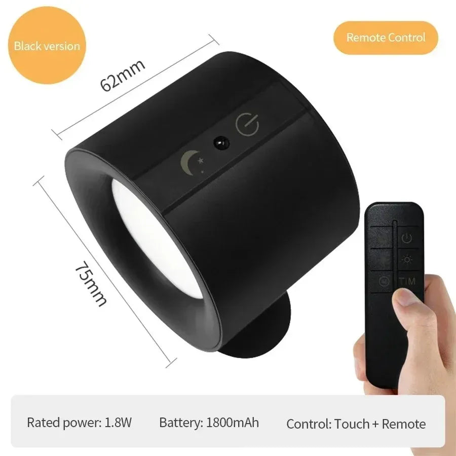 360°Rotatable LED Wall Lamp Rechargeable RGB&3Color Magnetic LED Spotlight Touch Remote Control For Bedroom Living Room Lighting Peaceful Pleasures Health and Wellness Recommended Black