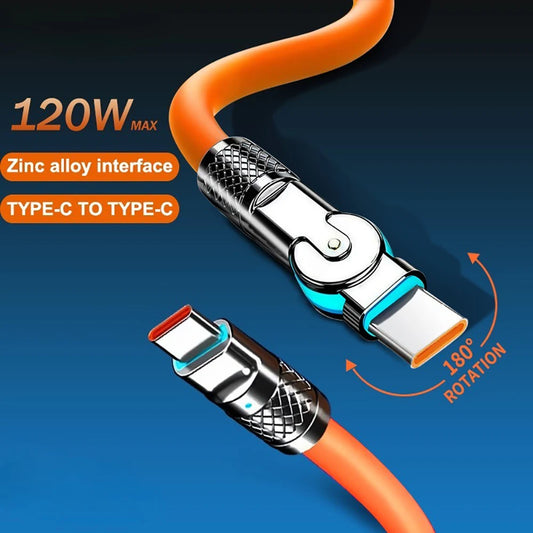 120W USB-C Fast Charge Silicone Rotating Elbow Cable 1M/2M USB-C Charging Cable Peaceful Pleasures Health and Wellness
