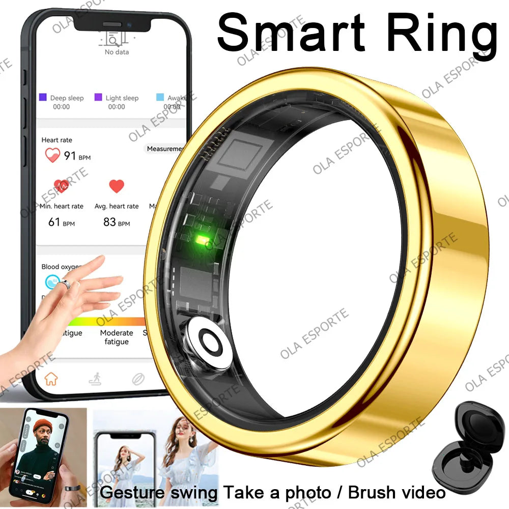 2026 New Smart Ring Heart Rate Blood Pressure Sleep Monitoring Motion Tracking IP68 Waterproof Men Women Smart Ring Holiday Gift Peaceful Pleasures Health and Wellness Gold Pro 13