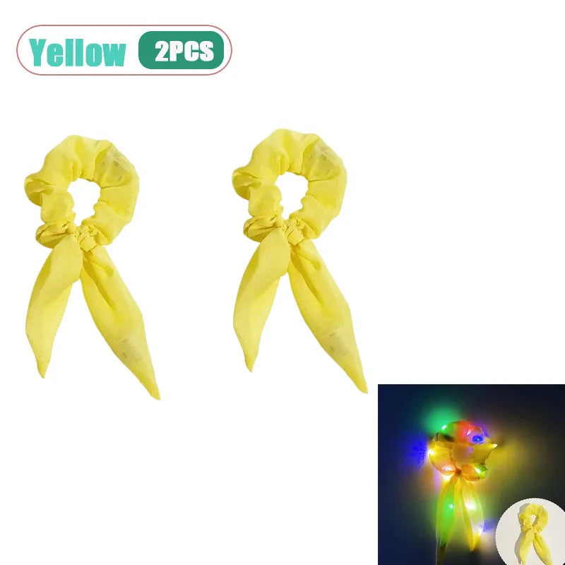 LED Light-Up Bow Scrunchie | Glowing Hair Tie for Parties