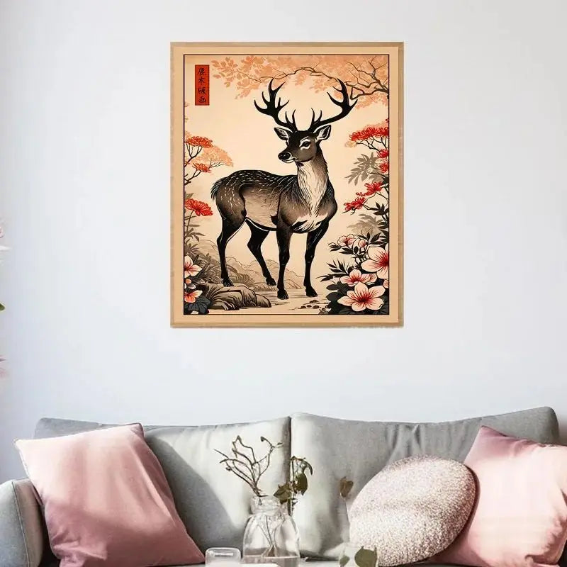 Japanese Animal Canvas Print | Vintage Tiger Fox Deer Retro Poster