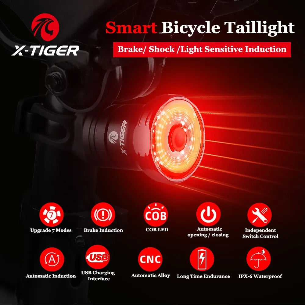 X-TIGER Smart Brake Sensing Bike Tail Light – IPX6 LED USB-C
