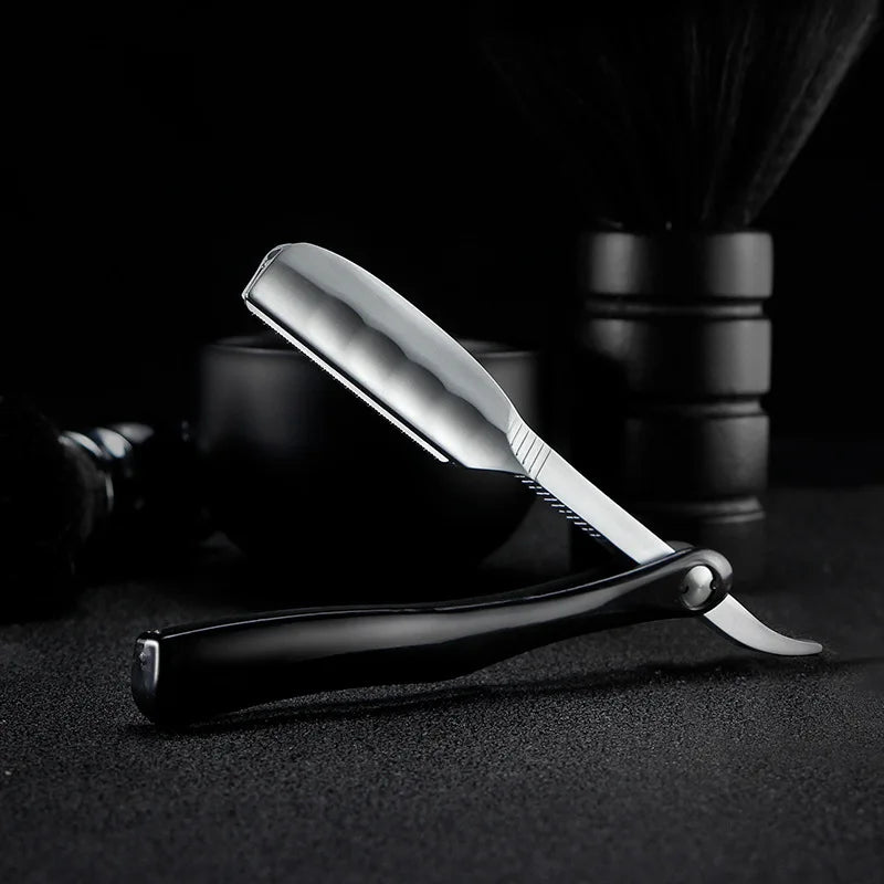 Japanese Manual Folding Hair Razor Holder Stainless Steel Shaving Eyebrow Knife for Feather Blade Hairdressing Tool Peaceful Pleasures Health and Wellness black