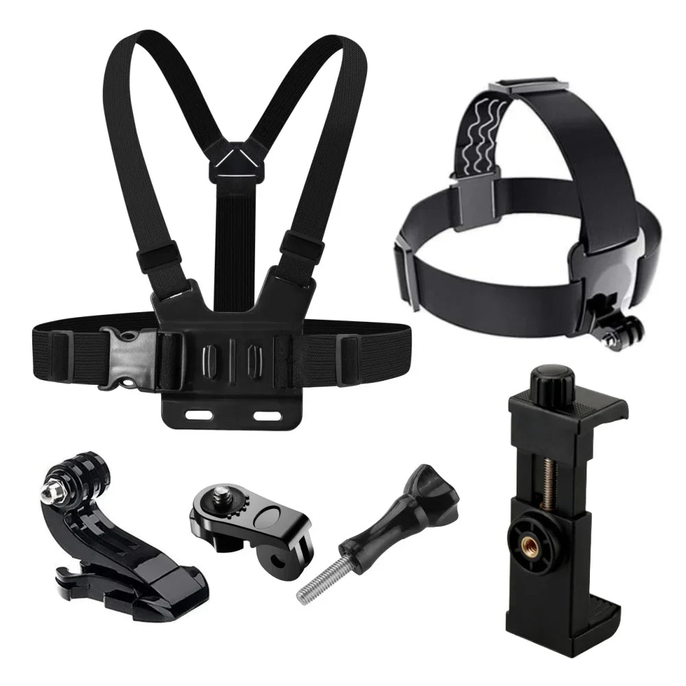 6-Piece Action Camera Mount Kit – Head & Chest Strap for GoPro