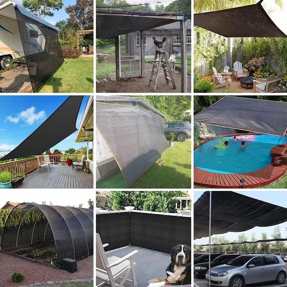 12PIN Black Sunshade Net Shading 70~80% Plant Greenhouse Cover Mesh Fence Privacy Screen Garden Sun Shed Outdoor Anti-UV Peaceful Pleasures Health and Wellness
