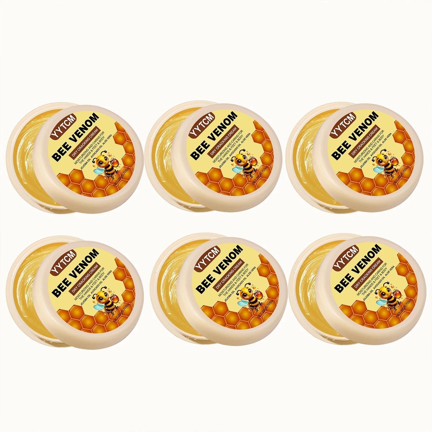 Bee Venom Dry Crack Moisturizing Cream, Hydrating & Nourishing for Autumn Winter, Smooth & Soft Skin Care, Hydrating Foot Cream Peaceful Pleasures Health and Wellness 6Pcs 20g