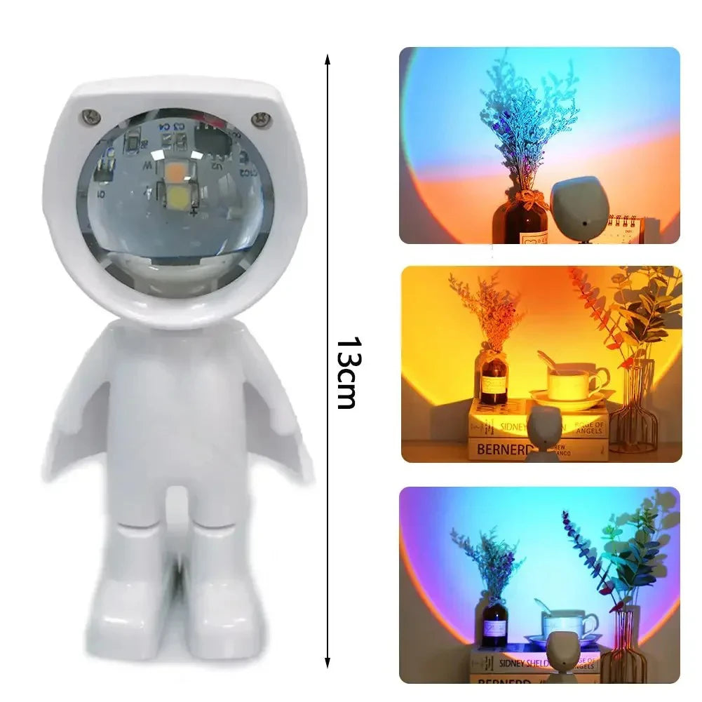 Rechargeable Astronaut Robot Rainbow Projection Sun Lamp Table Night Light Sunset Lamp Infinite Dimming Bedroom Atmosphere Light Peaceful Pleasures Health and Wellness