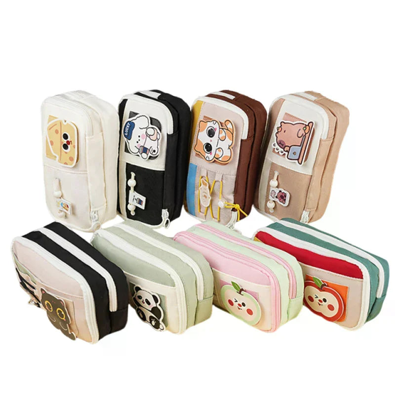 Panda Pencil Case – Cute Multi-Layer Canvas Pen Bag for Kids