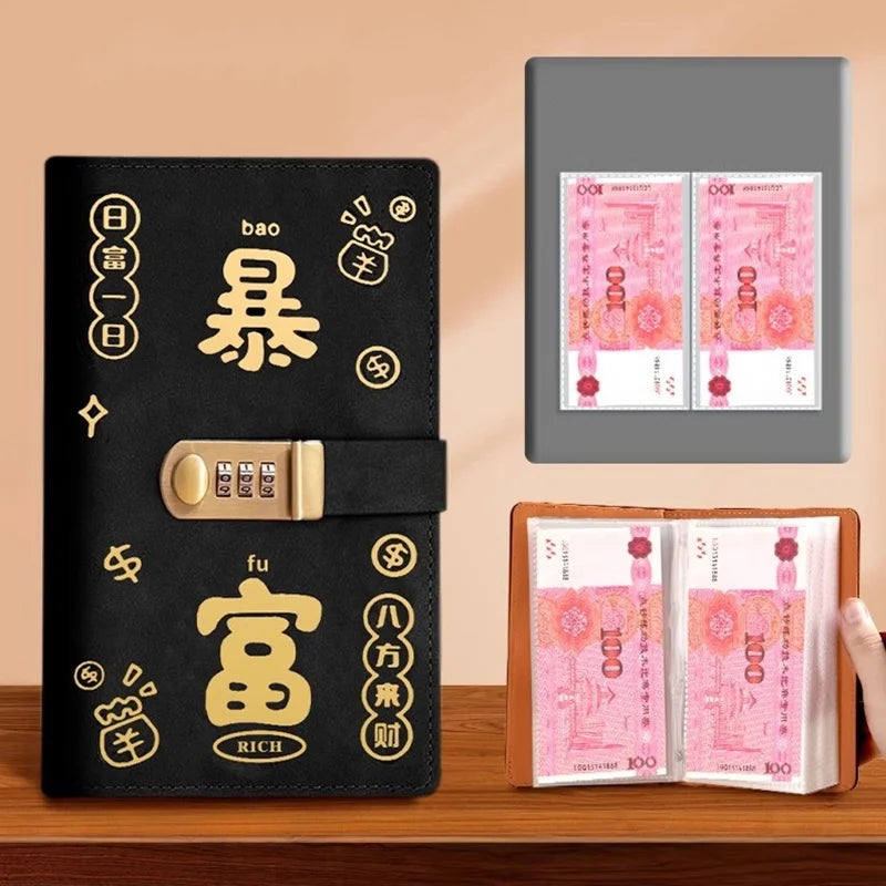 New Password Cash Storage Book Large Capacity 10000 Yuan Money Organizer New Style Bill Record Keeper Saving Folder Savings Book Peaceful Pleasures Health and Wellness black