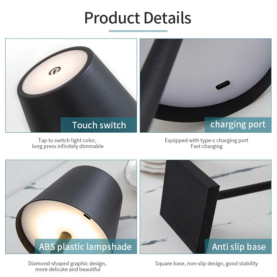 Rechargeable LED Touch Table Lamp – 3 Levels Dimmable