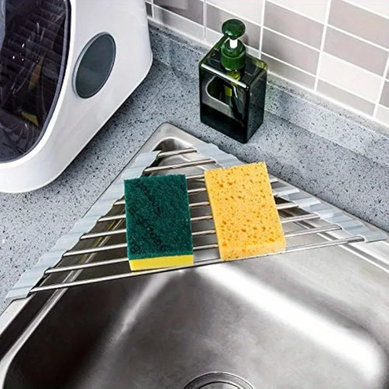 Triangle Roll-Up Dish Drying Rack | Over-Sink Stainless Steel