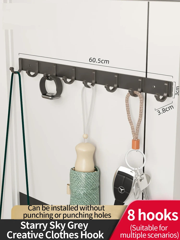 6-Hook Space Aluminum Wall Rack – Kitchen & Bathroom Organizer